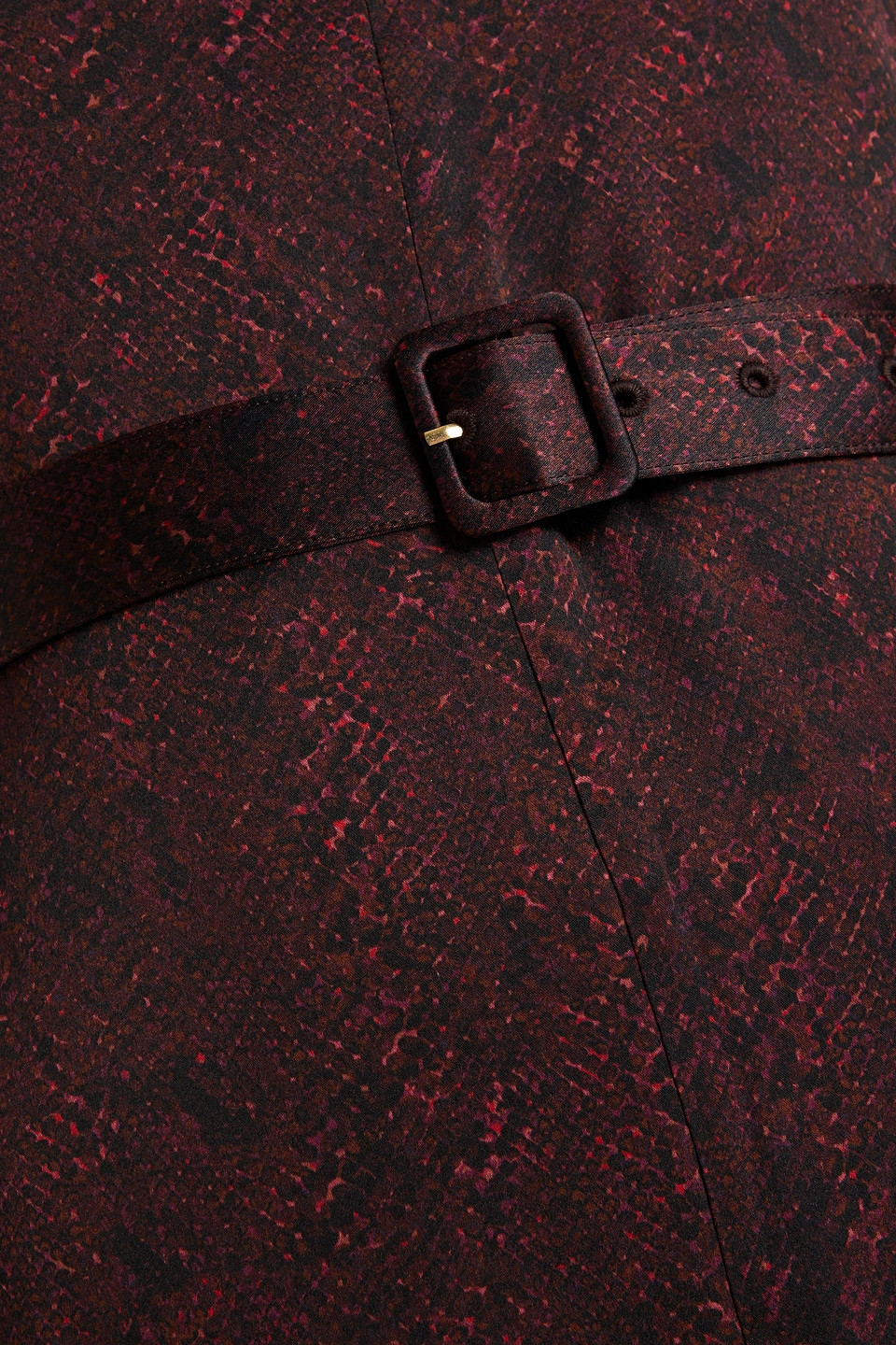 Nicholas Ashley Belted Cutout Snake-print Silk-satin Crepe Jumpsuit In Burgundy