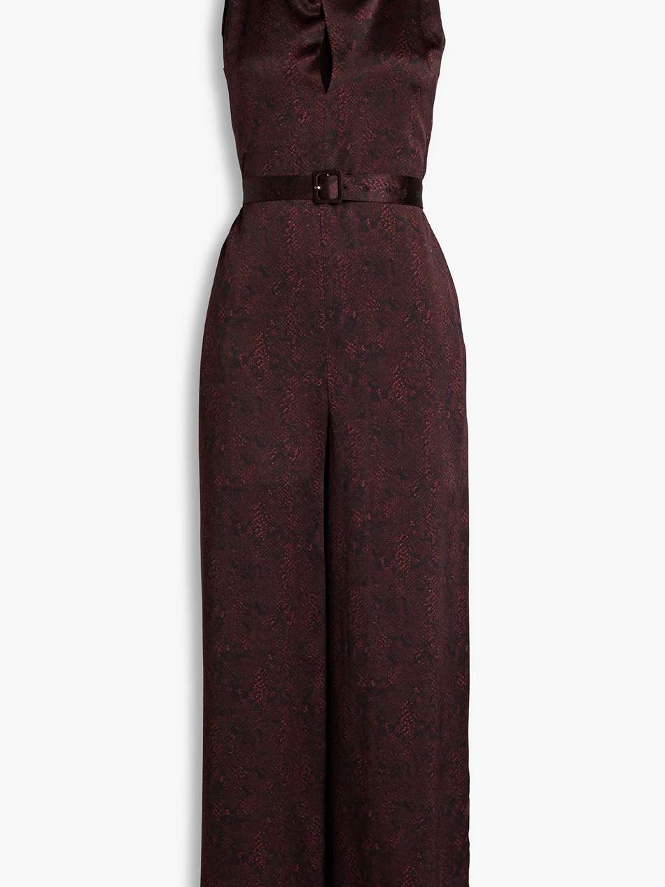 belted cutout snake-print silk-satin crepe jumpsuit
