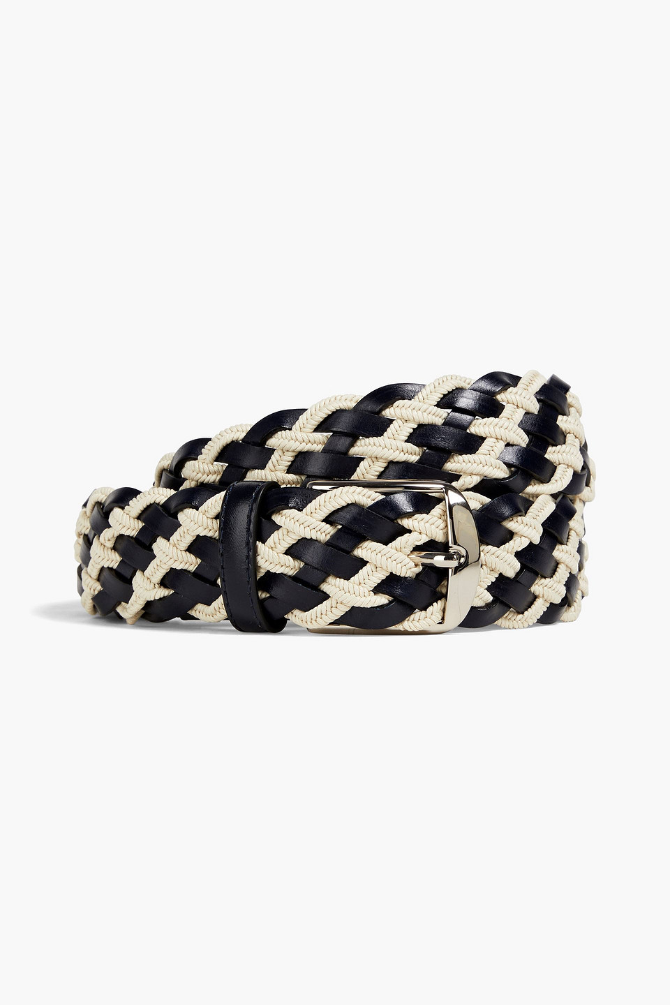 Canali Two-tone Braided Cotton And Leather Belt In Black