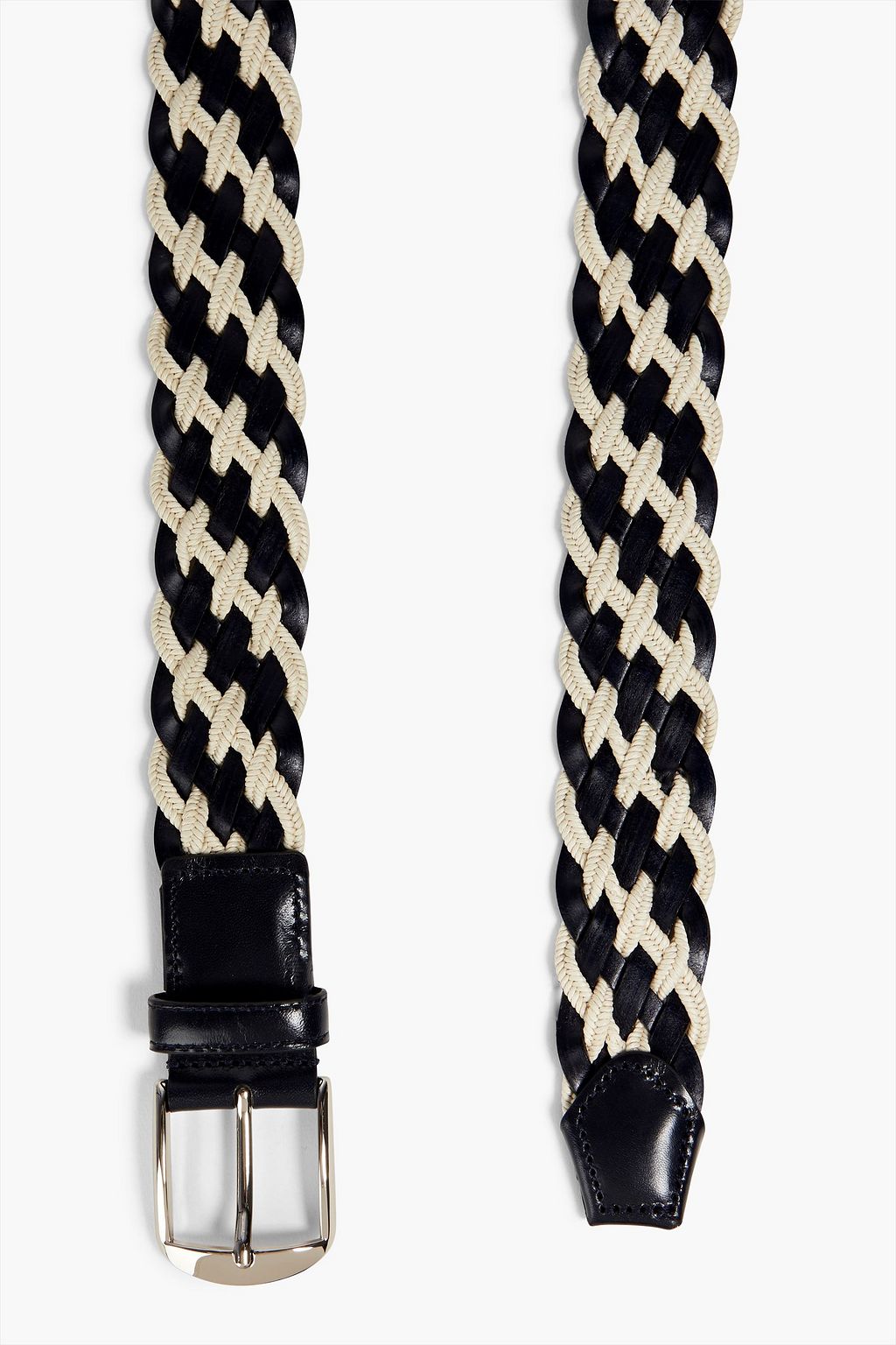 CANALI Two-tone braided cotton and leather belt