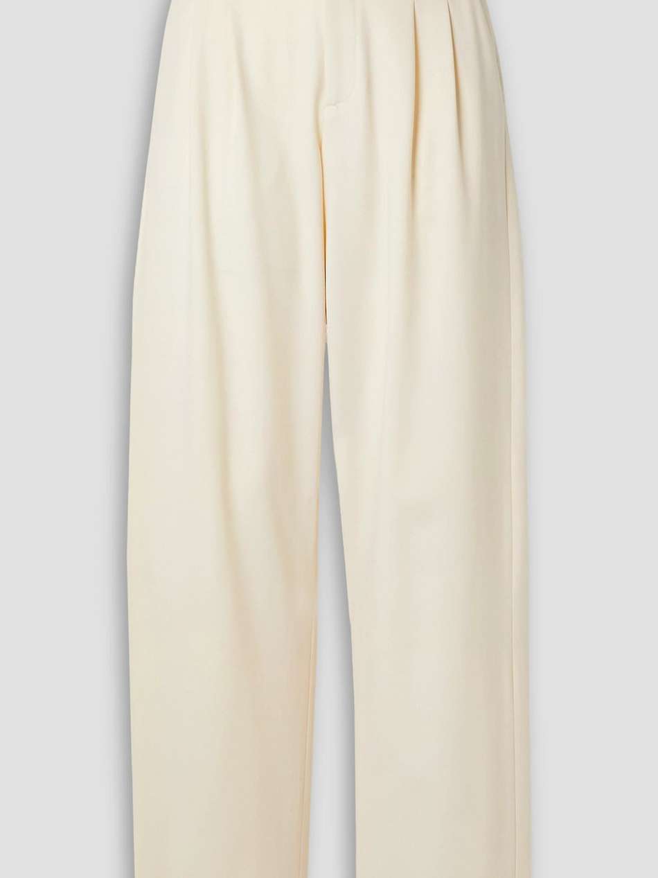 layered wool-blend twill wide-leg pants