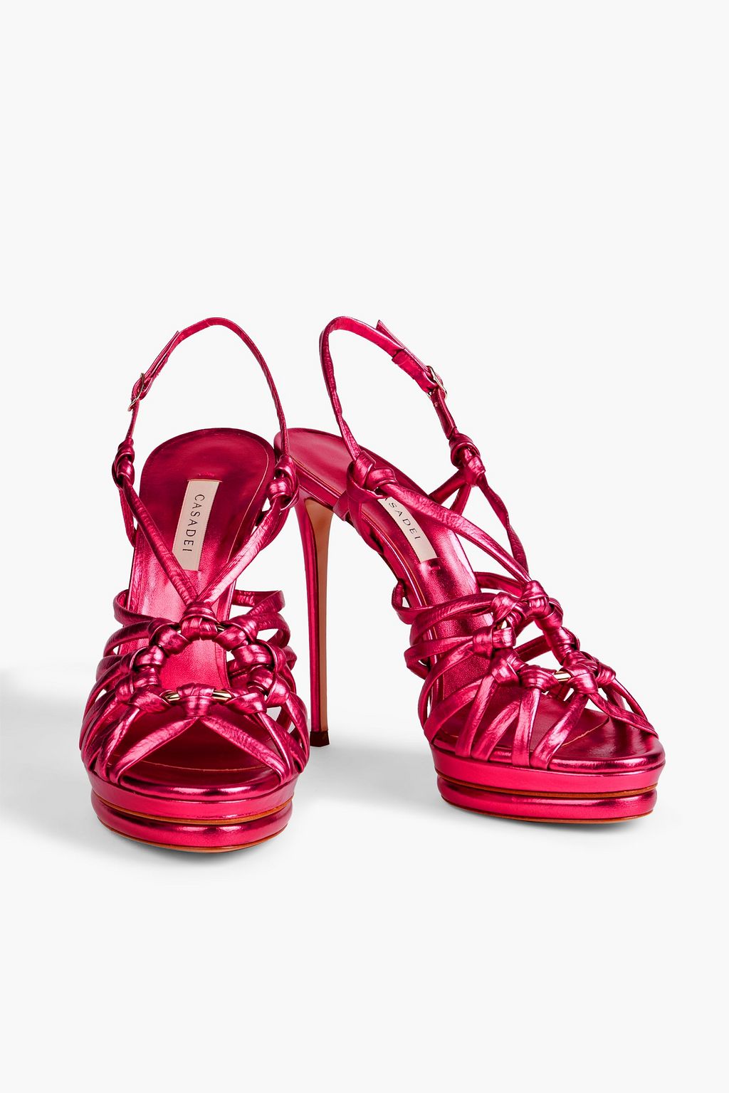 CASADEI Vision ring-embellished metallic leather sandals