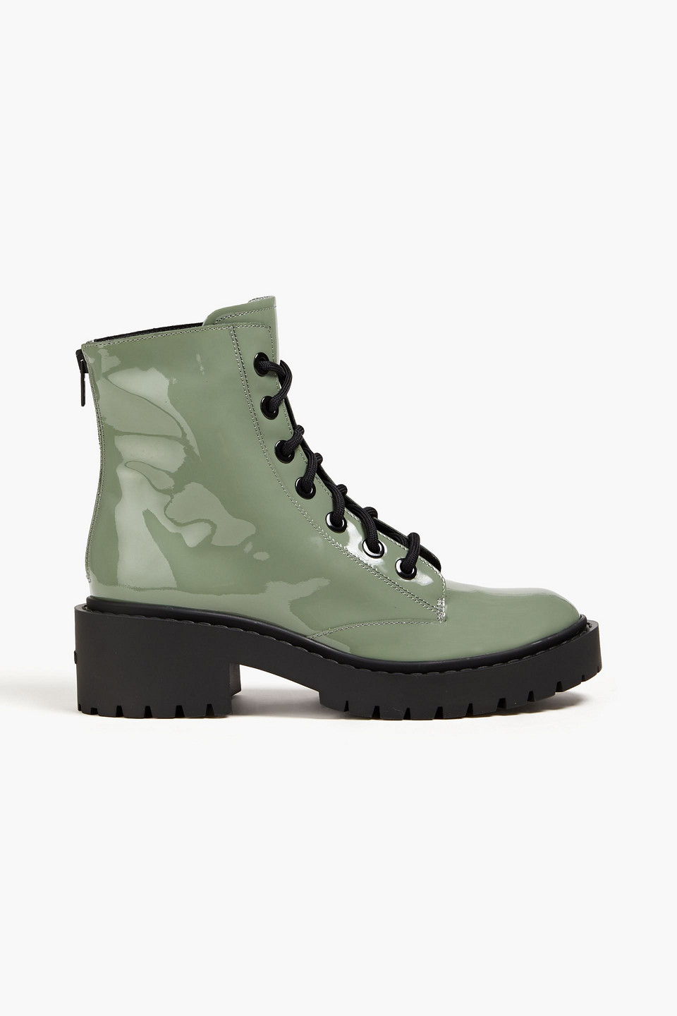 Kenzo Pike Patent-leather Combat Boots In Grey Green