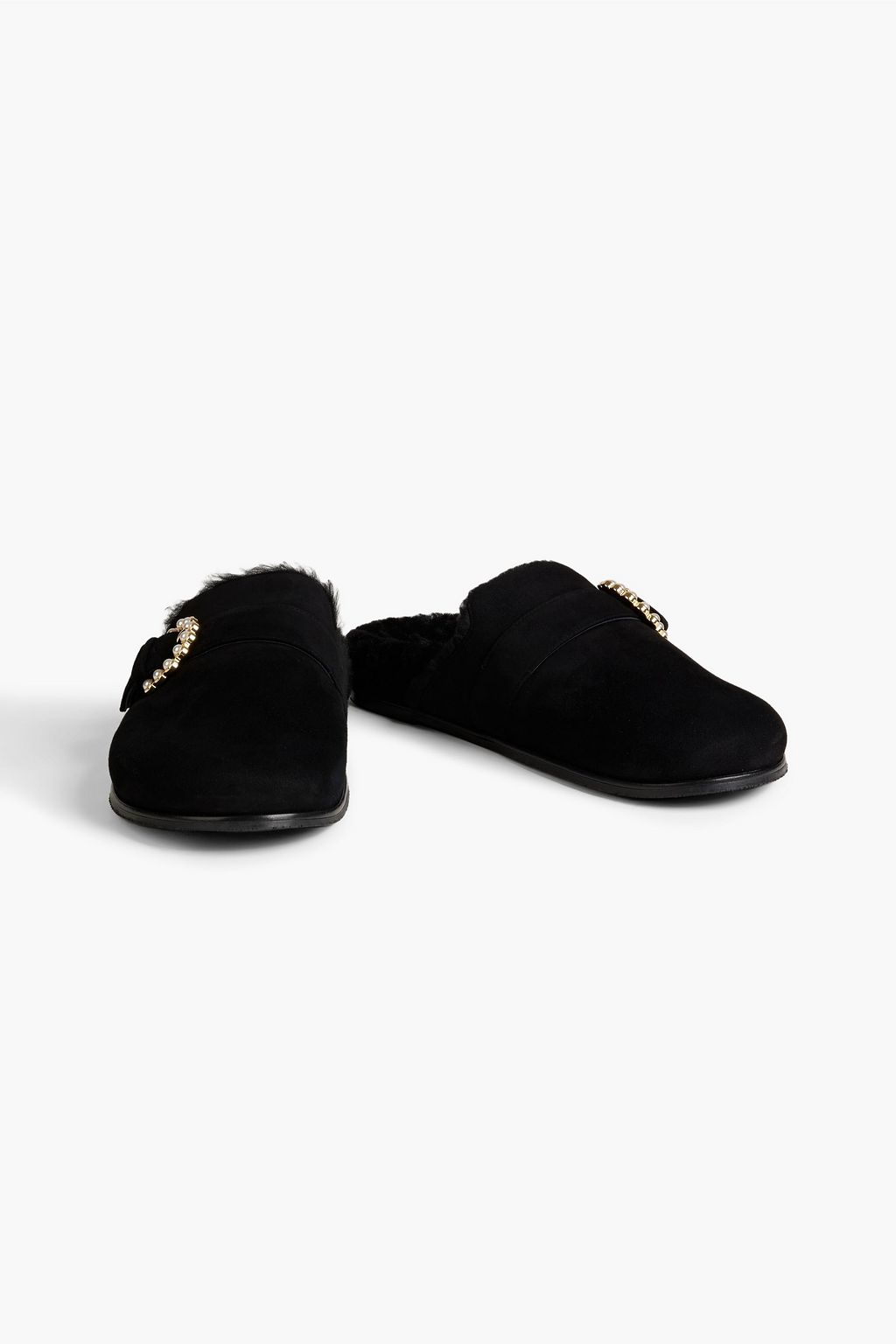 STUART WEITZMAN Piper embellished shearling-lined suede slippers