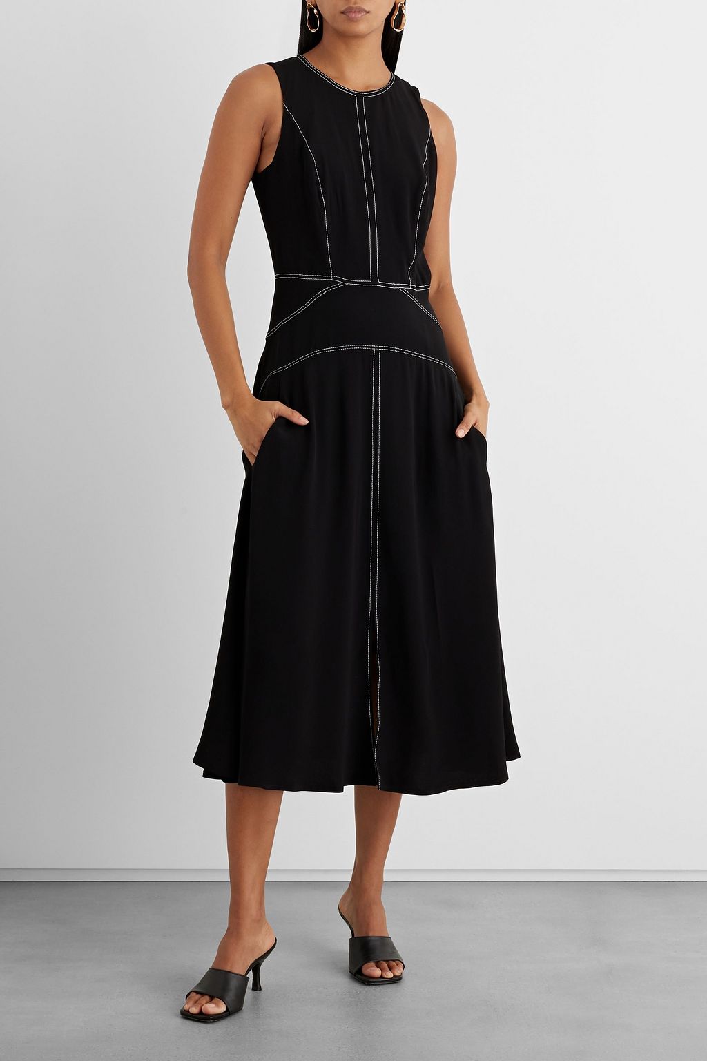 IRIS & INK Midikleid aus Crêpe mit Kontrastnähten