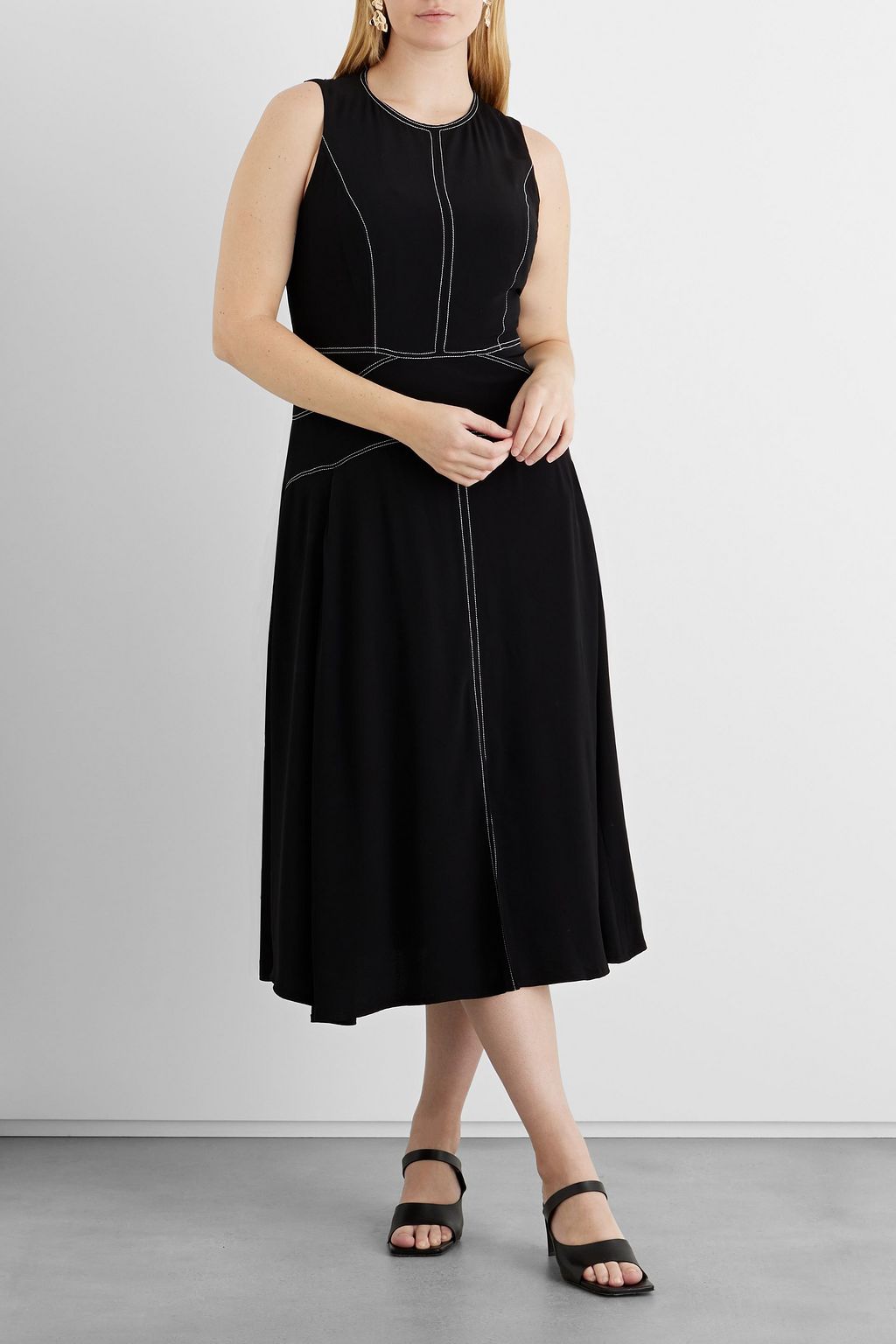IRIS & INK Midikleid aus Crêpe mit Kontrastnähten