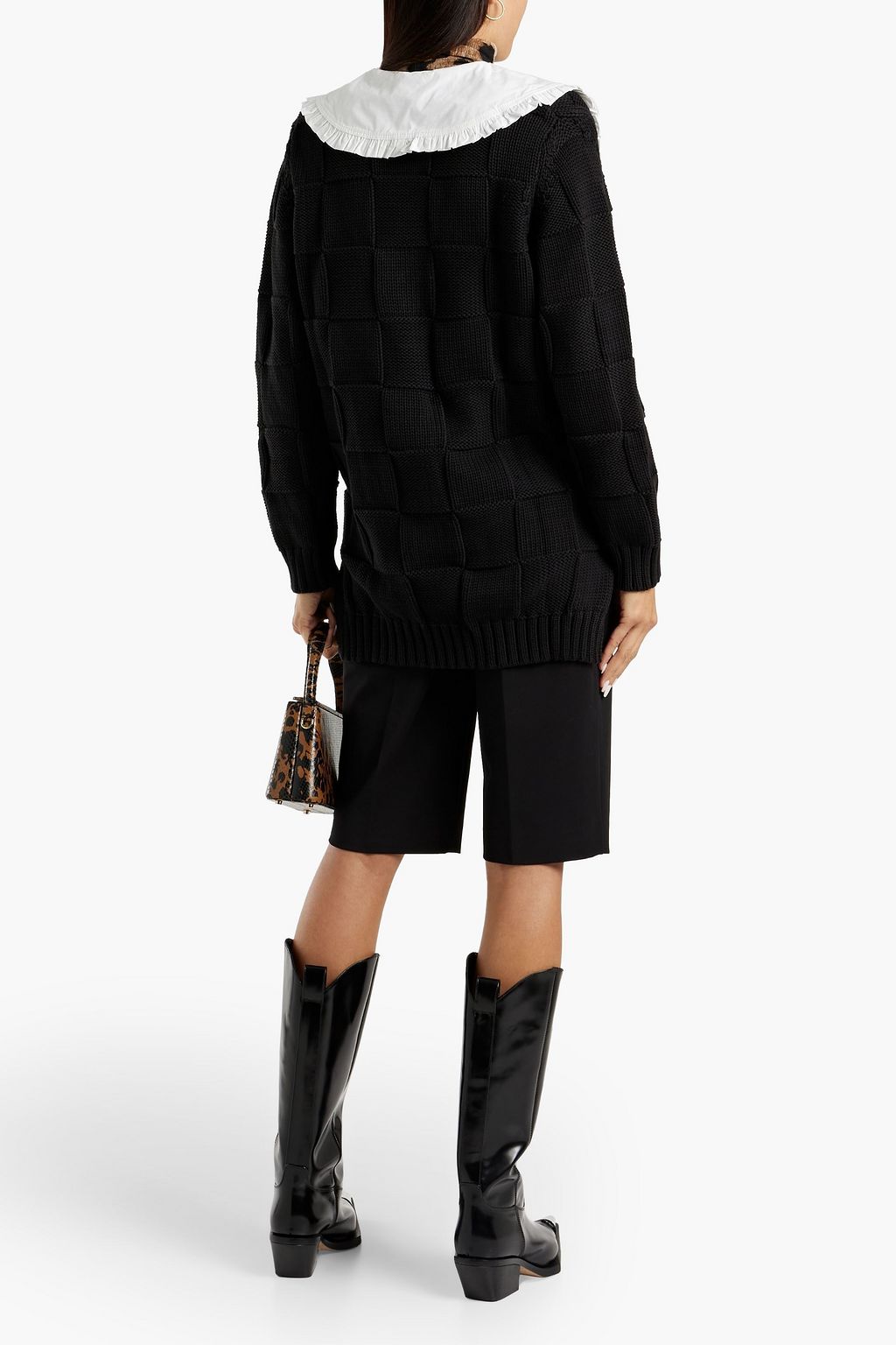 GANNI Poplin-paneled intarsia cotton-blend cardigan