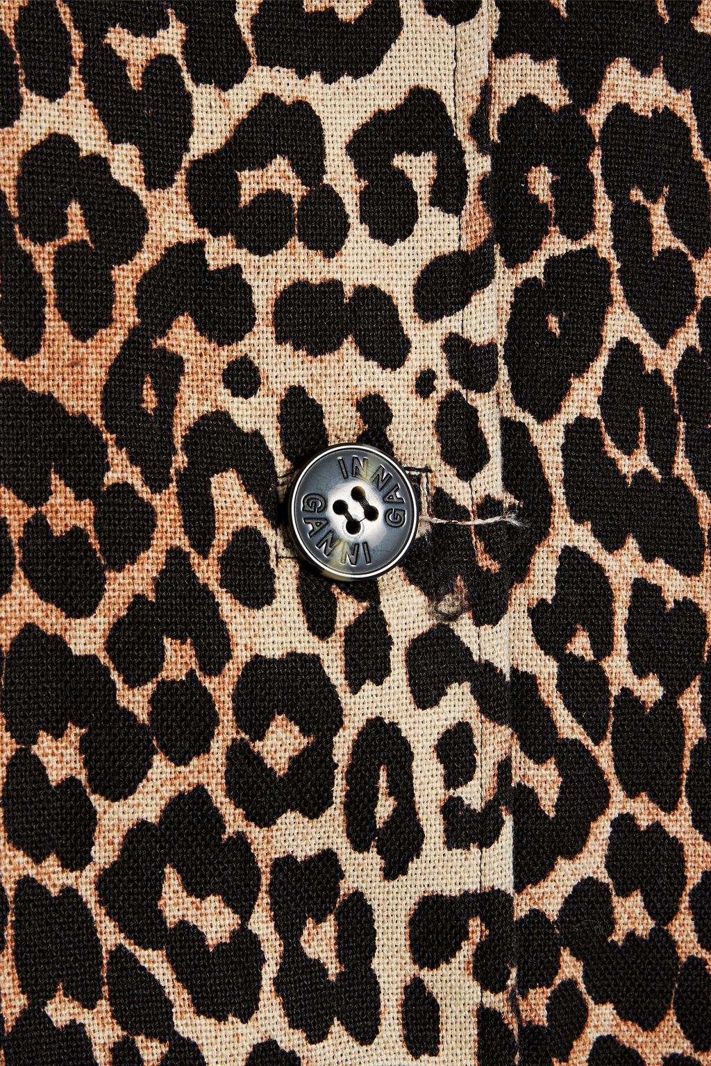 GANNI Leopard-print linen and cotton-blend trench coat