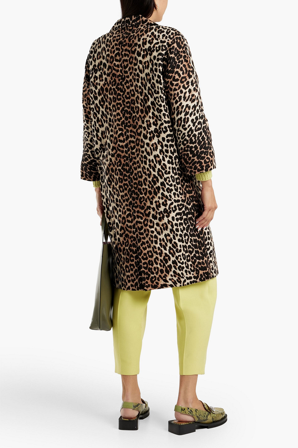 GANNI Leopard print linen and cotton blend trench coat Smart Closet