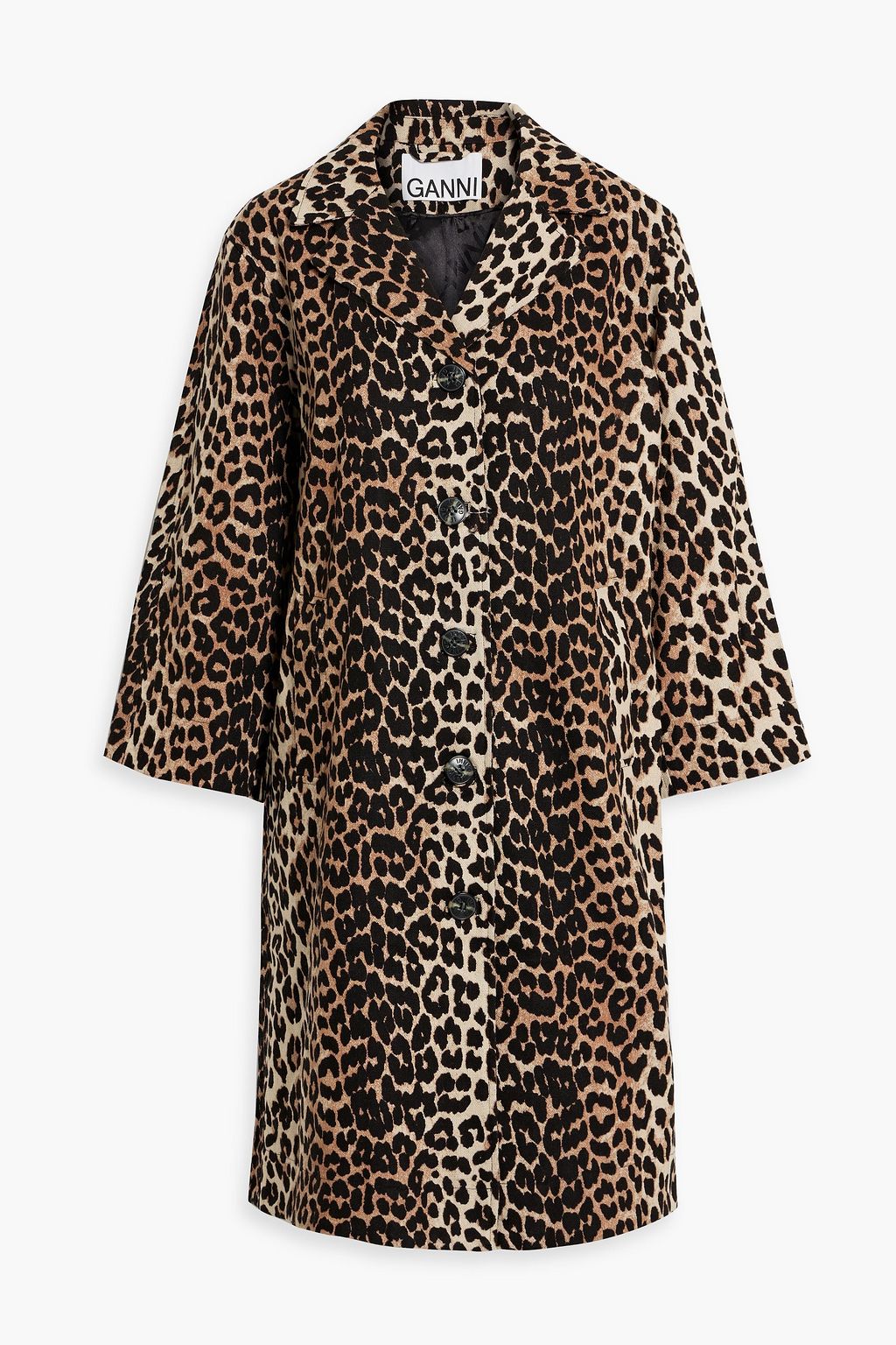 GANNI Leopard-print linen and cotton-blend trench coat Sale up to 70% off | THE OUTNET