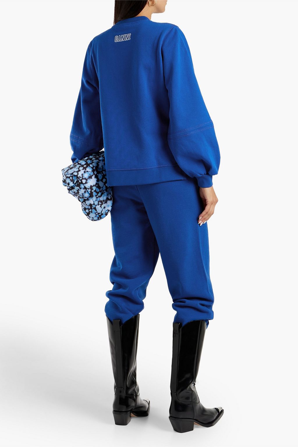 GANNI Embroidered cotton-blend fleece sweatshirt