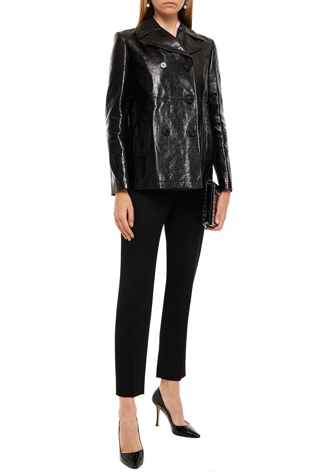VALENTINO GARAVANI Double-breasted textured-leather coat