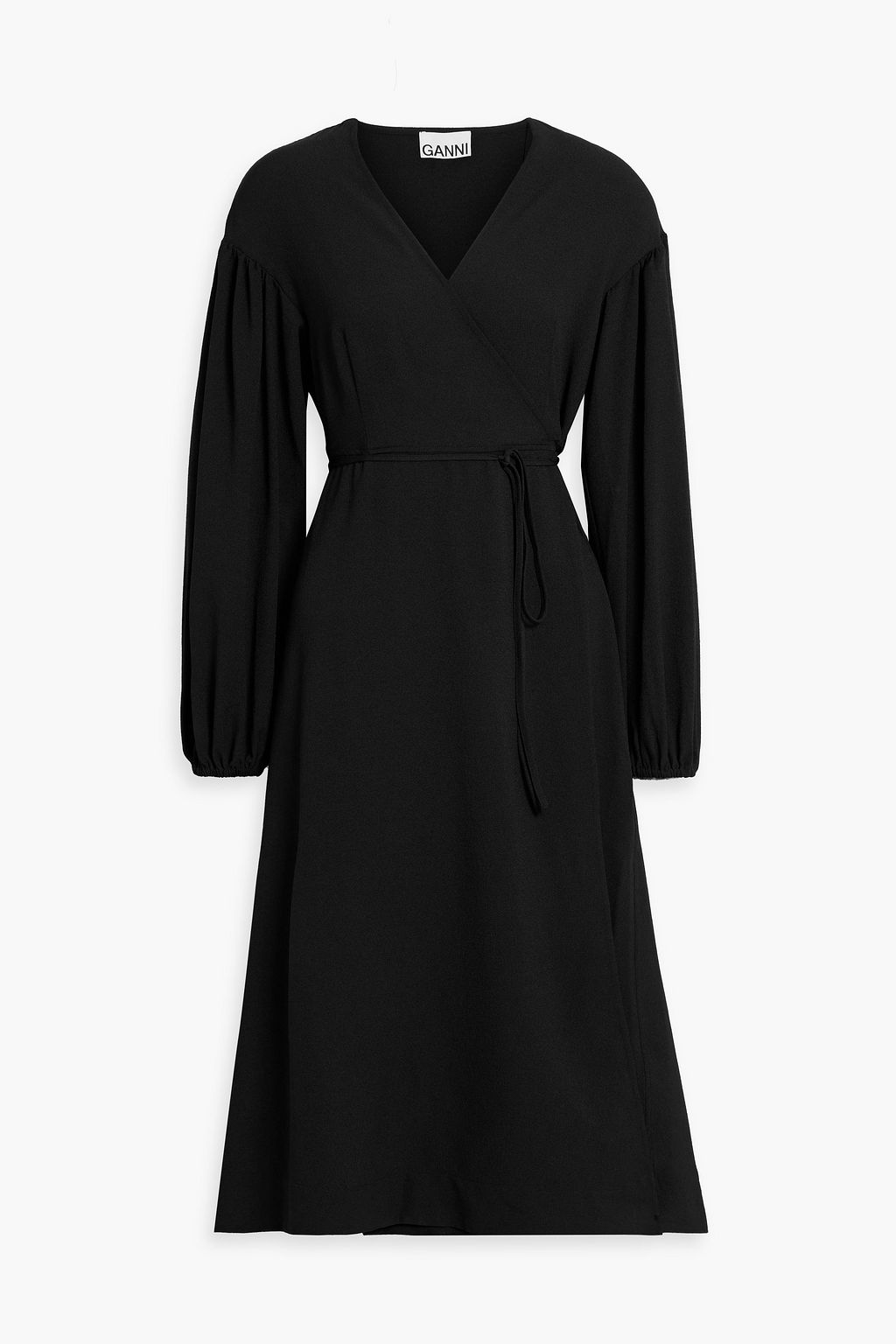 GANNI Gathered crepe midi wrap dress | THE OUTNET