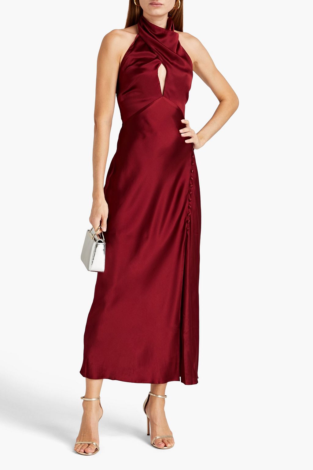NICHOLAS Cutout silk-satin halterneck midi dress