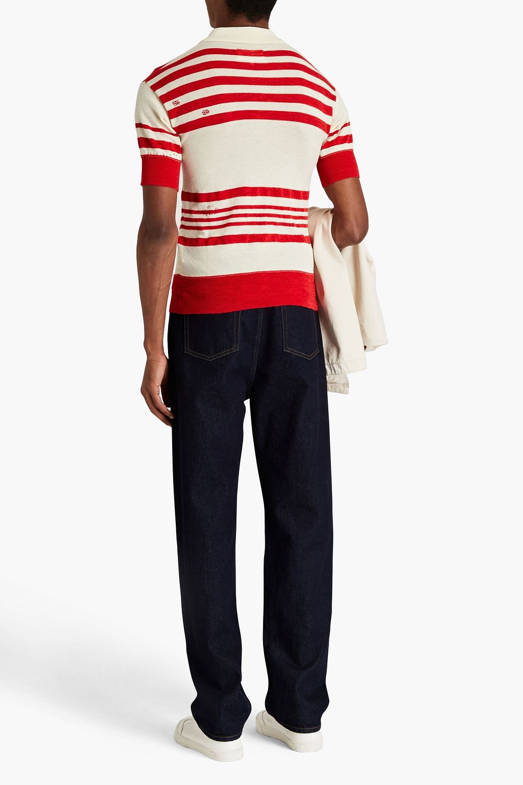 MAISON MARGIELA Embroidered striped knitted polo shirt