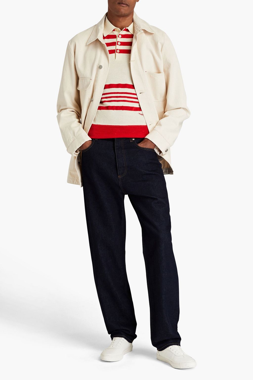MAISON MARGIELA Embroidered striped knitted polo shirt