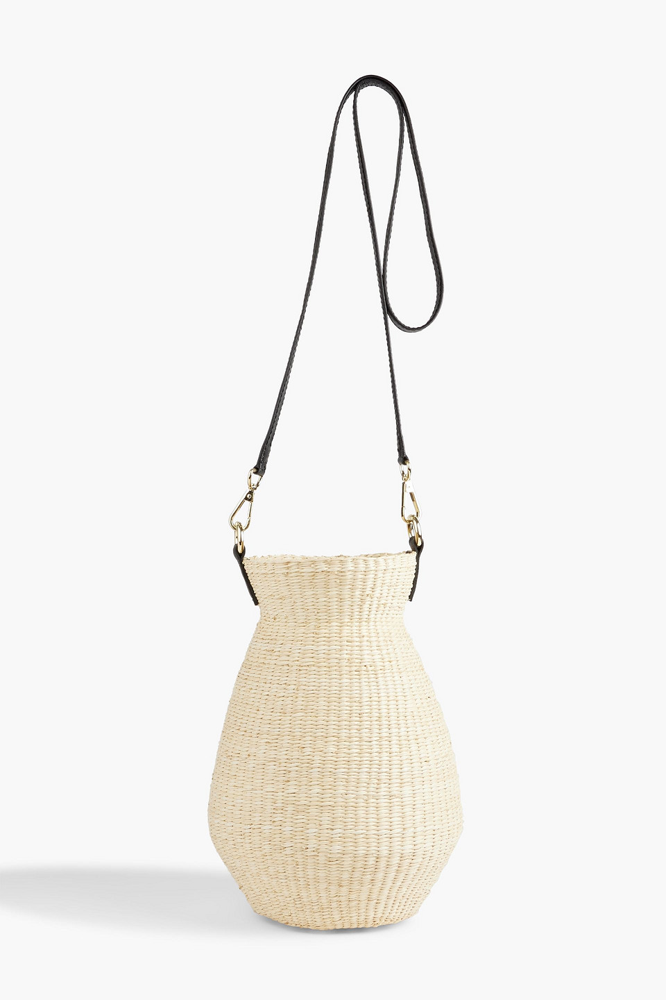 Sensi Studio Leather-trimmed Straw Bucket Bag In Neutral