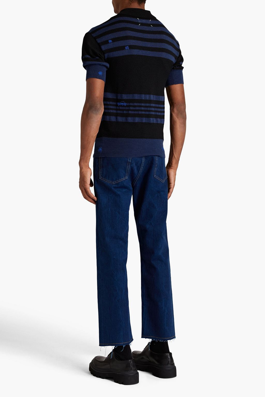 MAISON MARGIELA Embroidered striped knitted polo shirt