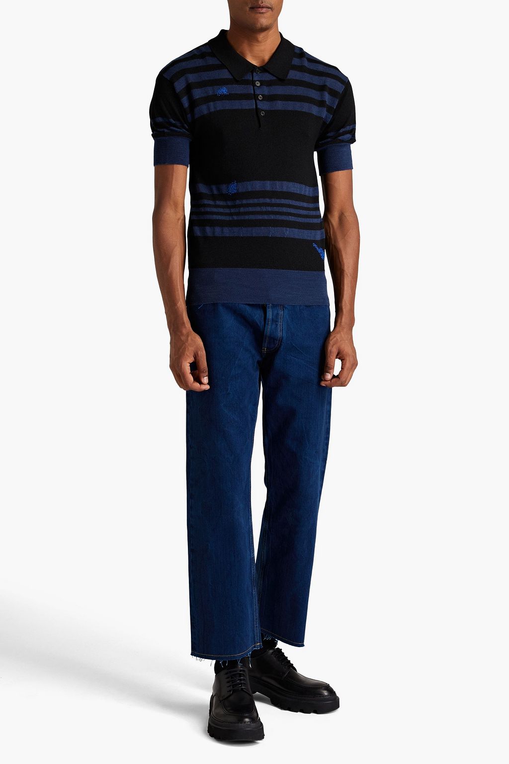 MAISON MARGIELA Embroidered striped knitted polo shirt