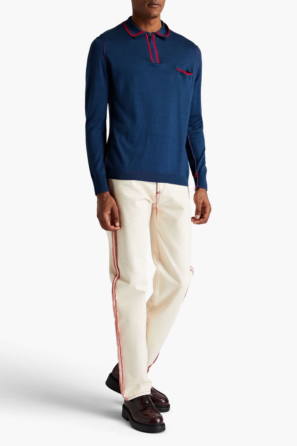 MAISON MARGIELA Two-tone cotton half-zip sweater