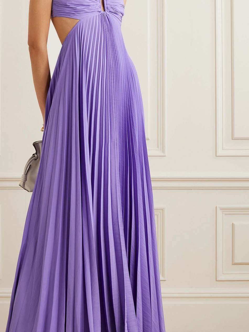 moira cutout plissé duchesse-satin maxi dress