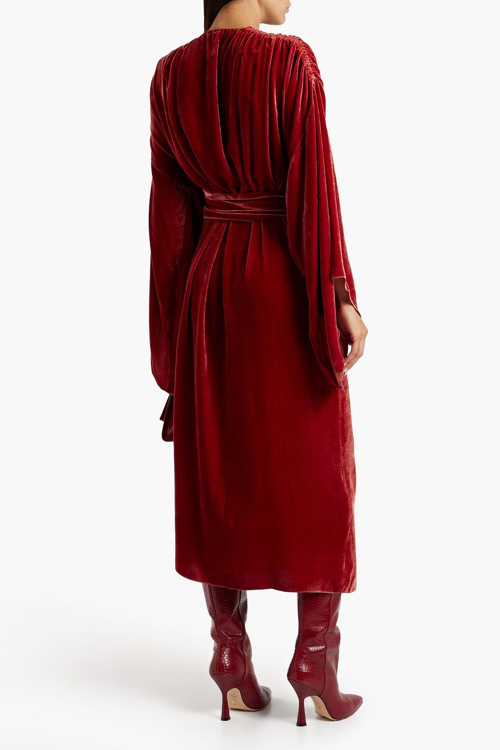 MARIA LUCIA HOHAN Olina ruched velvet midi wrap dress
