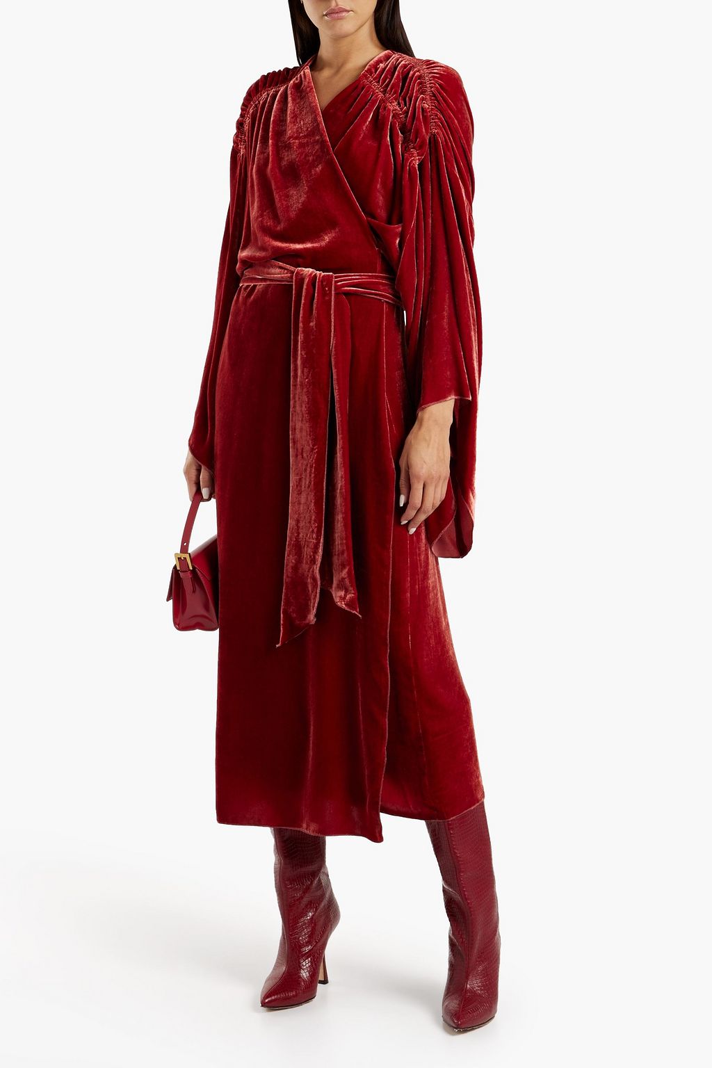MARIA LUCIA HOHAN Olina ruched velvet midi wrap dress