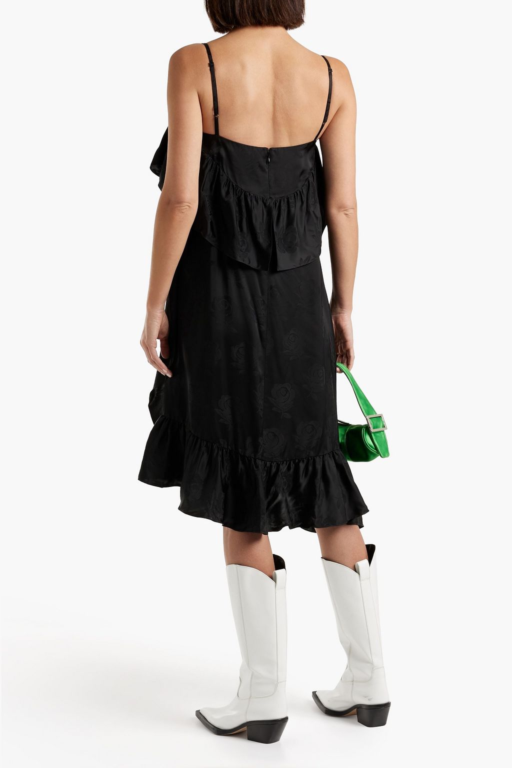 KENZO Asymmetric ruffled satin-jacquard dress