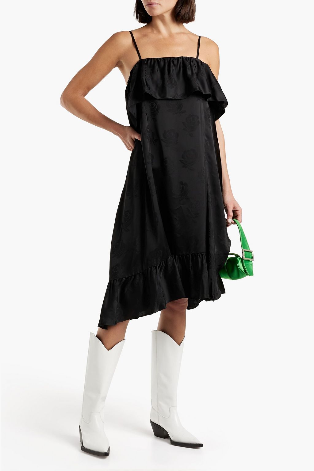 KENZO Asymmetric ruffled satin-jacquard dress