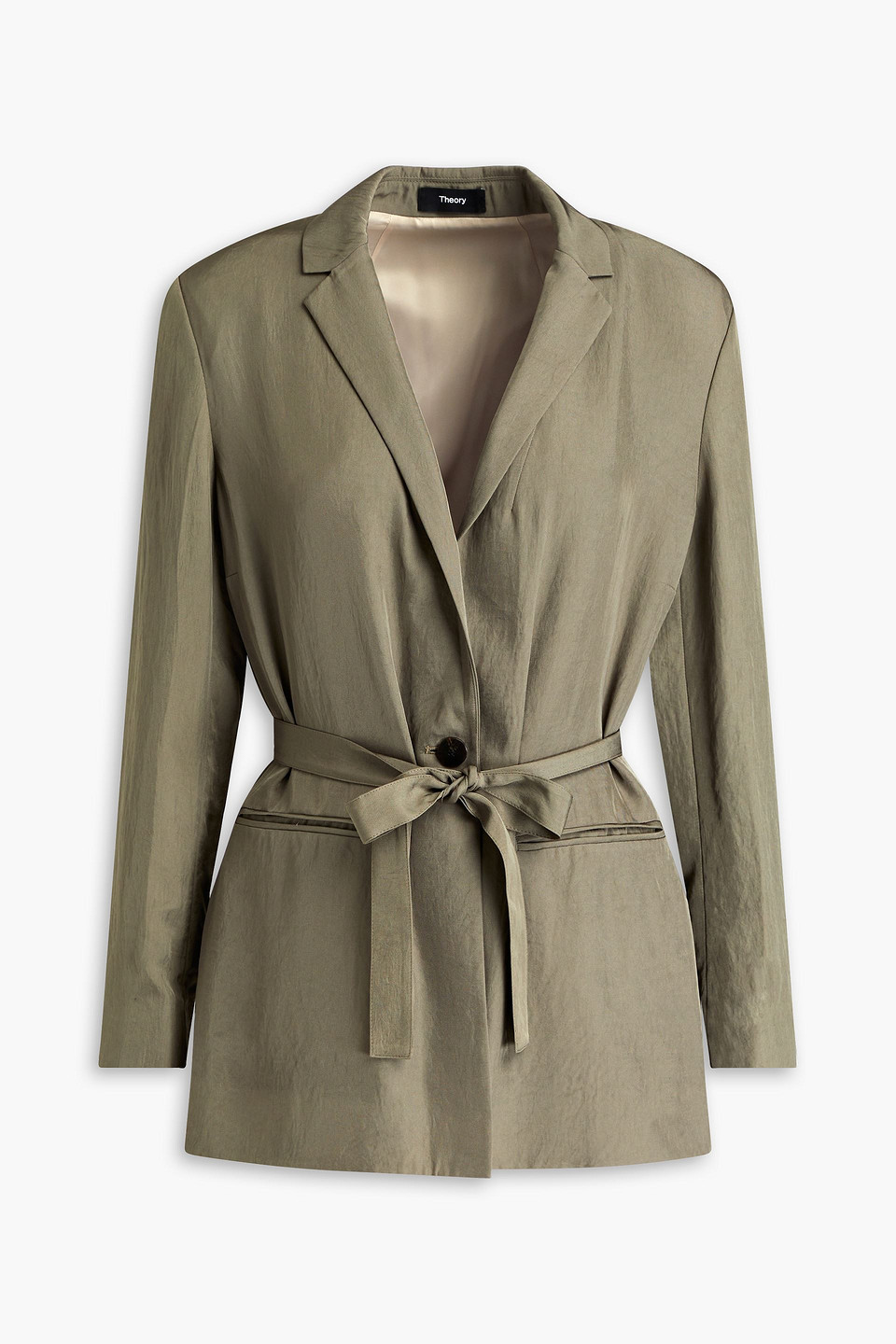 Theory Washed-twill Blazer In Army Green