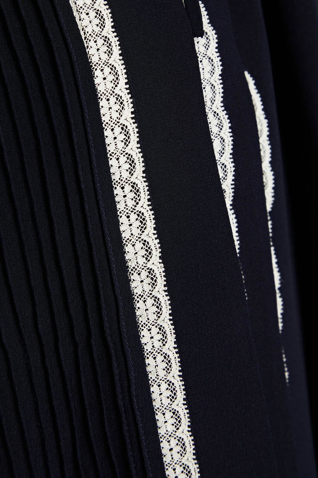 VALENTINO GARAVANI Lace-trimmed pintucked silk blouse