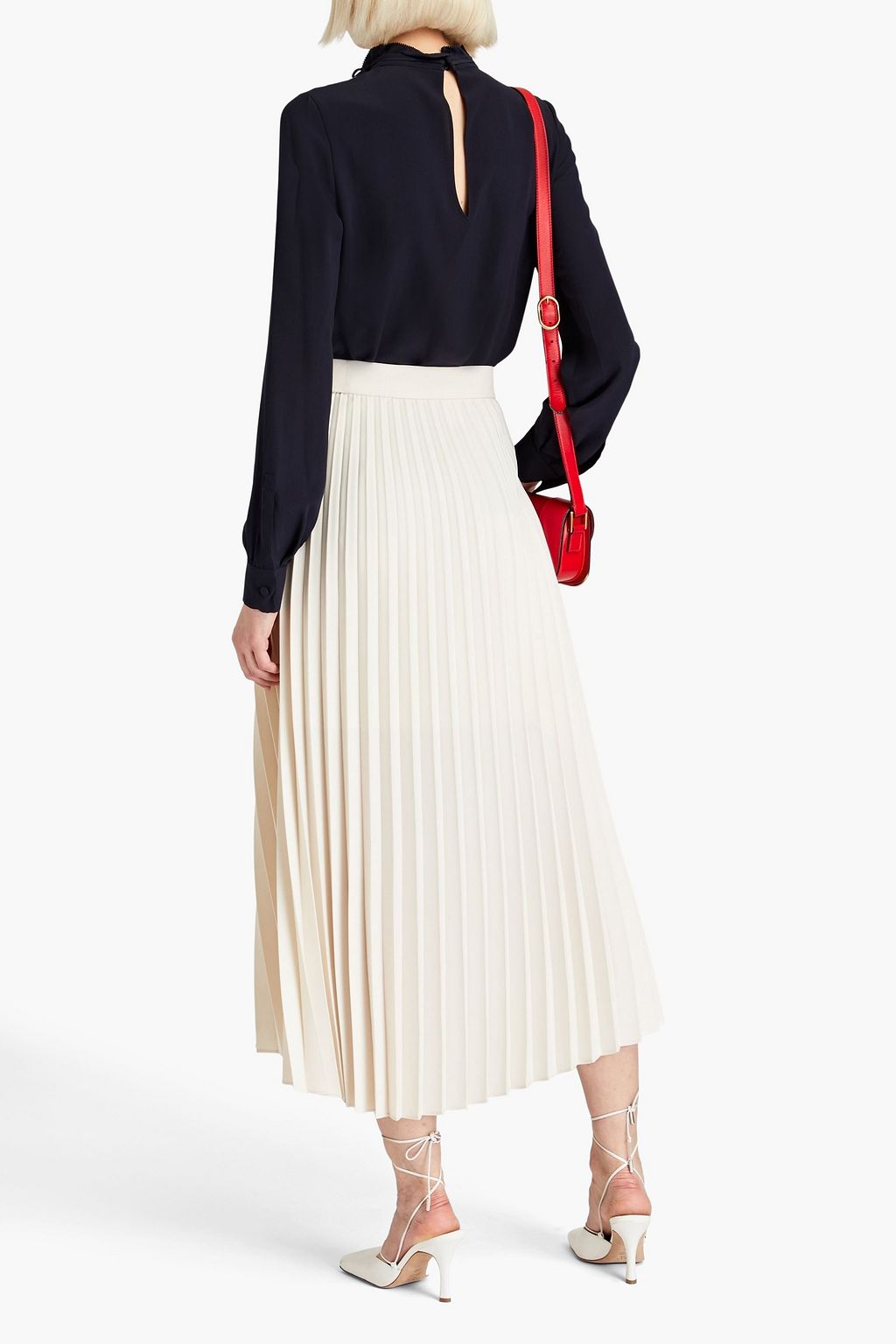 VALENTINO GARAVANI Lace-trimmed pintucked silk blouse
