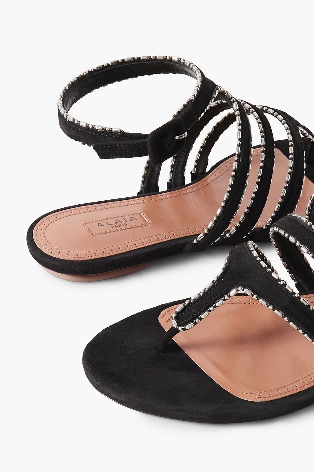 ALAÏA صندل من الجلد السويدي مزين بالخرز