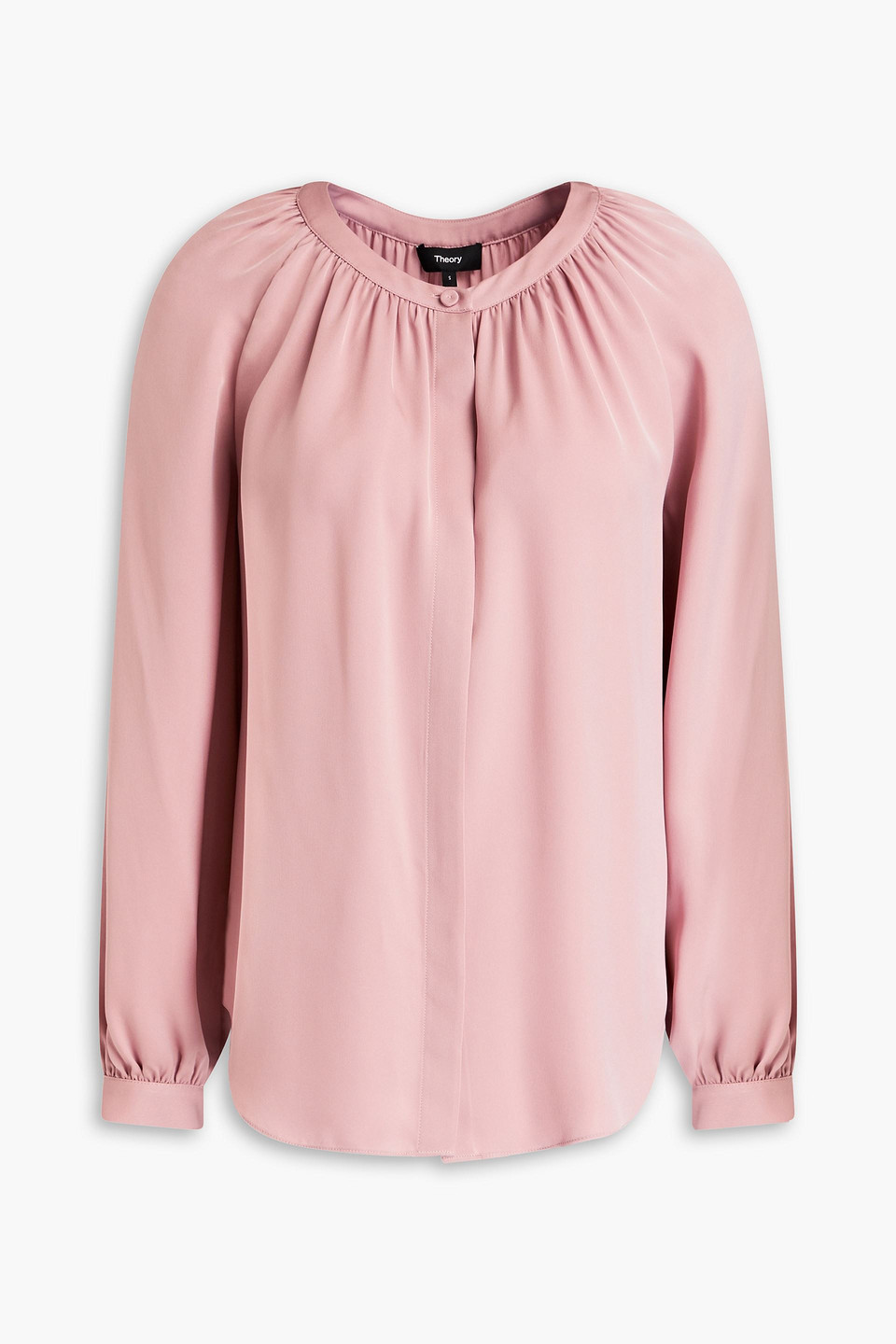 Theory Gathered Silk Crepe De Chine Blouse In Pink