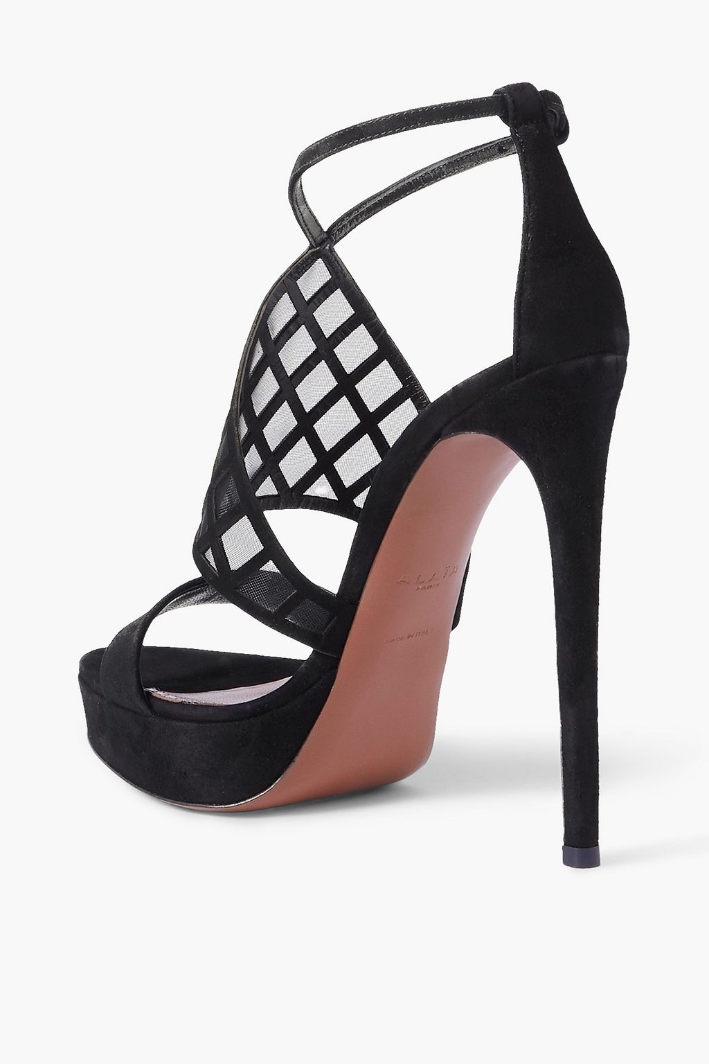 ALAÏA 145 laser-cut suede and mesh platform sandals
