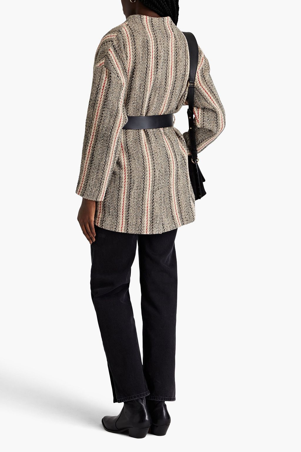 BA&SH Manteau Jacke aus einer Wollmischung mit Fischgratmuster und Gürtel
