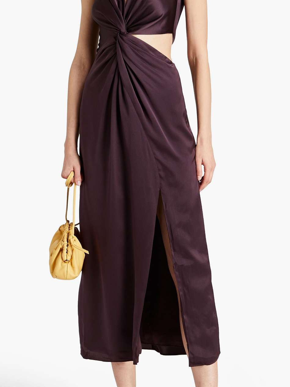josephine twist-front cutout silk-satin crepe midi dress