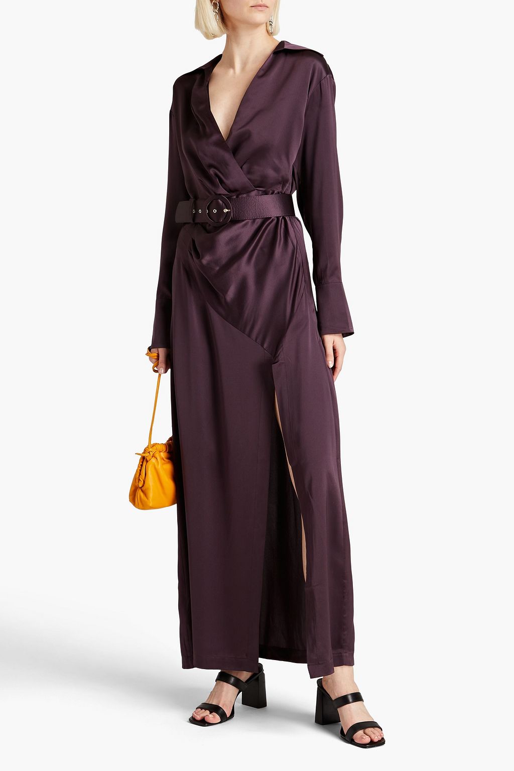 NICHOLAS Belted wrap-effect silk-satin maxi dress