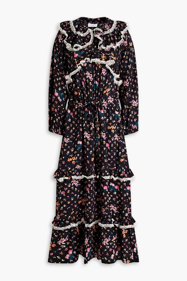 Tiered floral-print woven midi dress