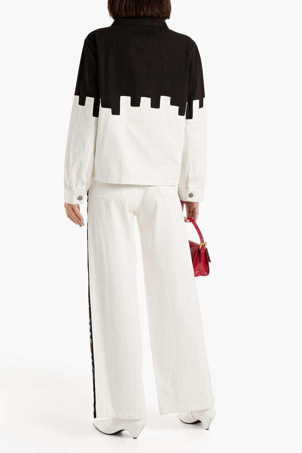 ALICE + OLIVIA JEANS Fran embroidered two-tone denim jacket