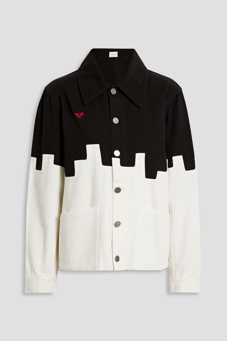 alice olivia - fran embroidered two-tone denim jacket - white - s