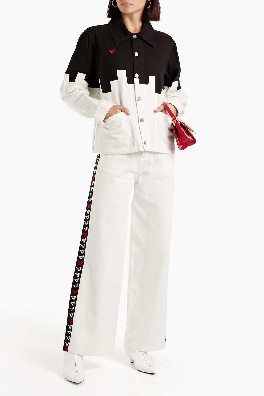 ALICE + OLIVIA JEANS Fran embroidered two-tone denim jacket