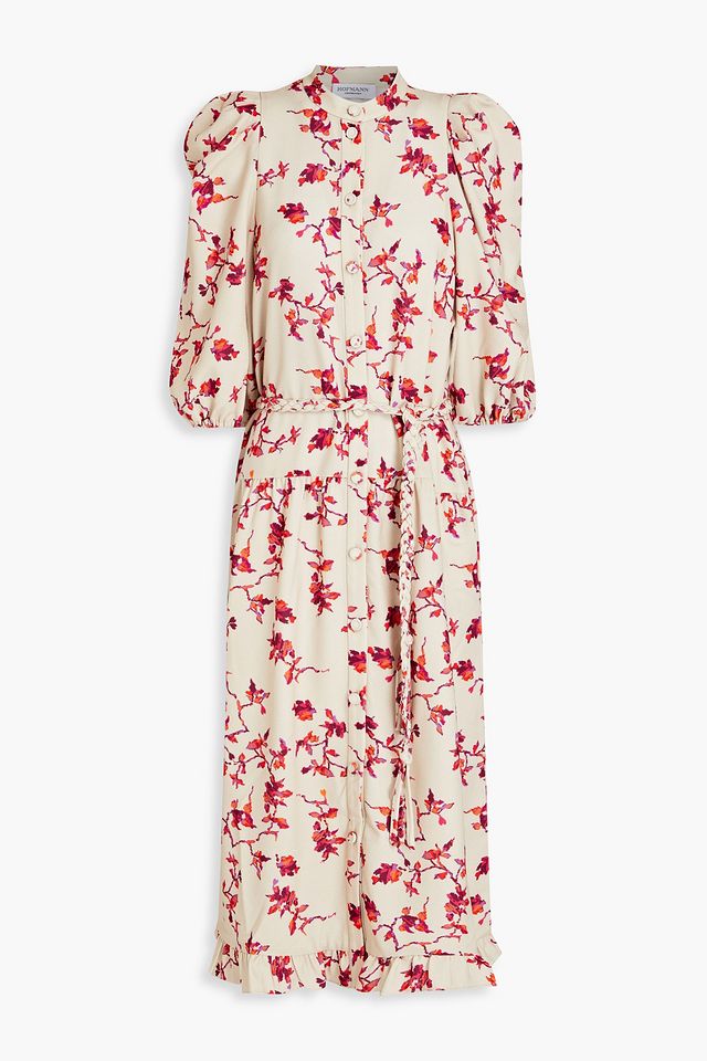 Marion gathered floral-print crepe midi shirt dress