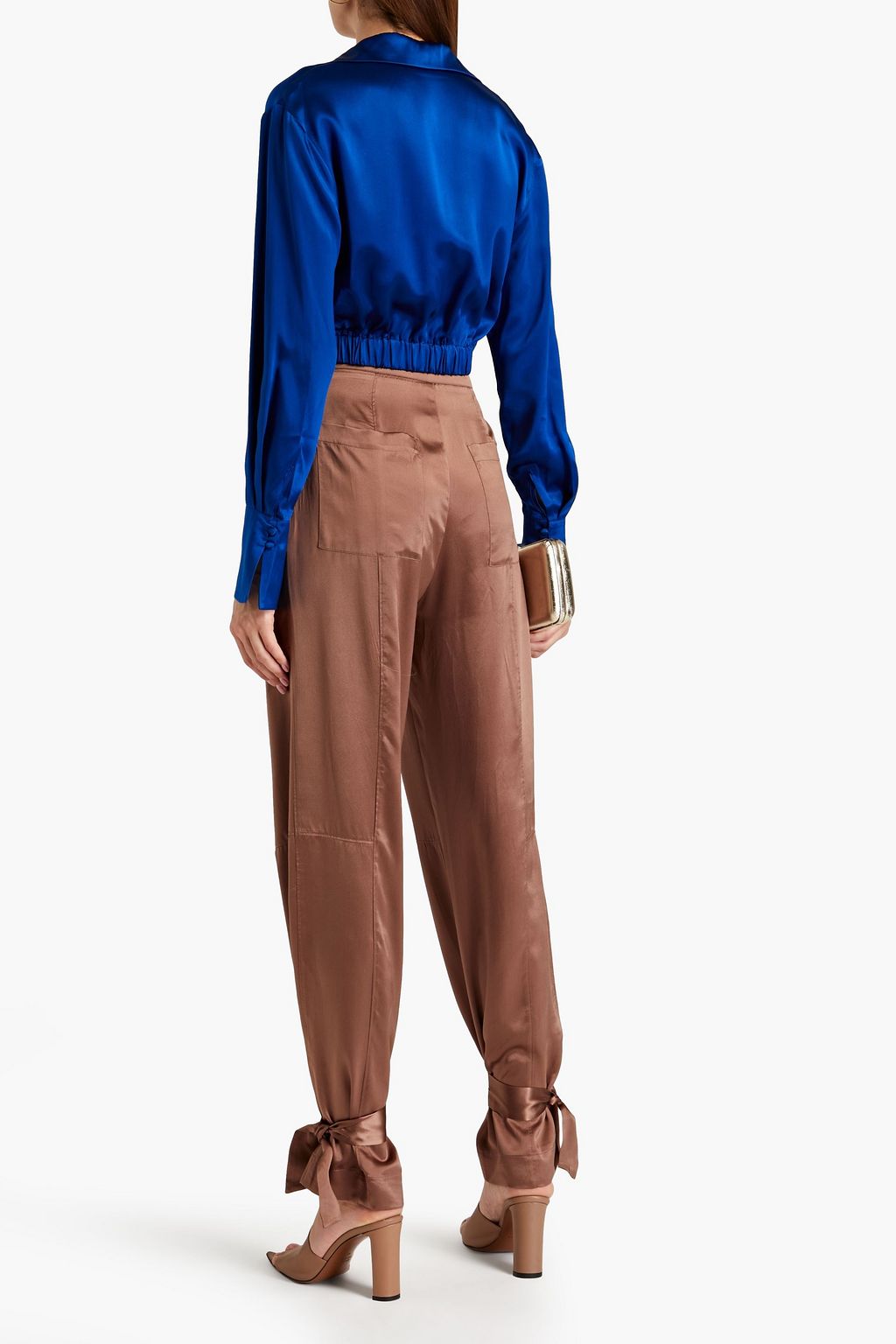 NICHOLAS Pleated silk-satin tapered pants