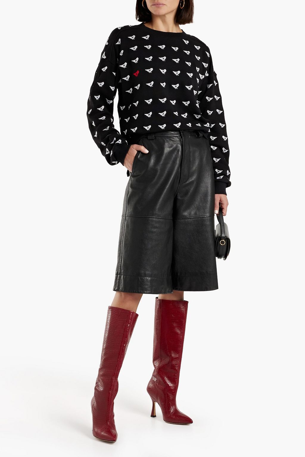ALICE + OLIVIA JEANS Natalie embroidered French cotton-terry sweatshirt