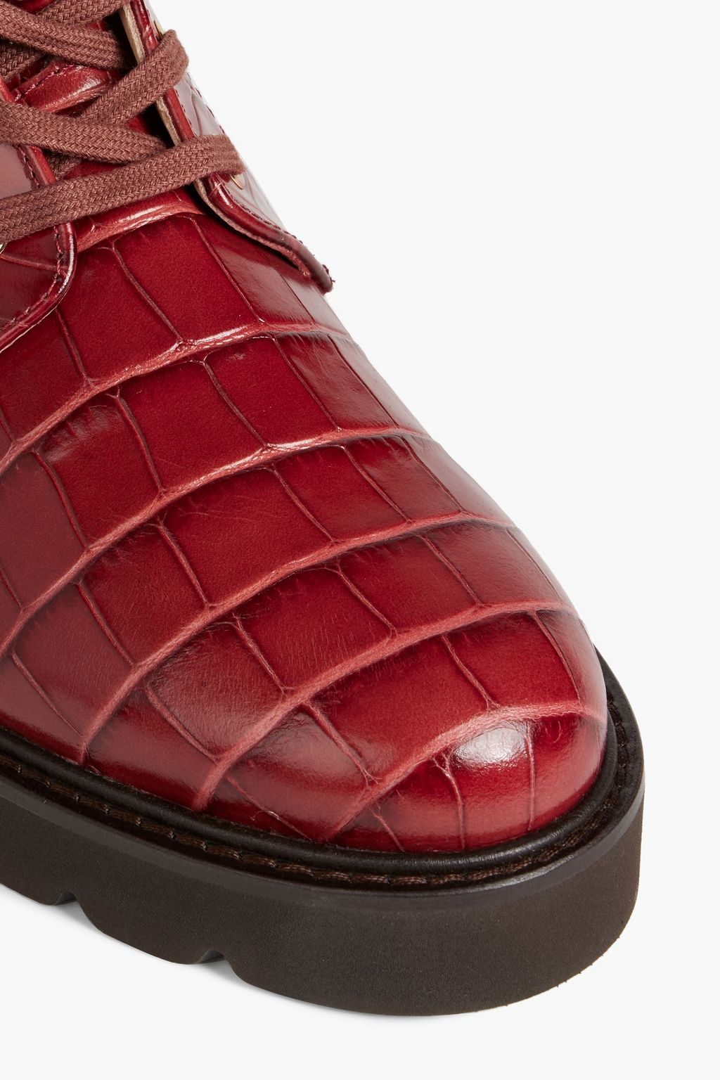 STUART WEITZMAN Mila croc-effect leather combat boots
