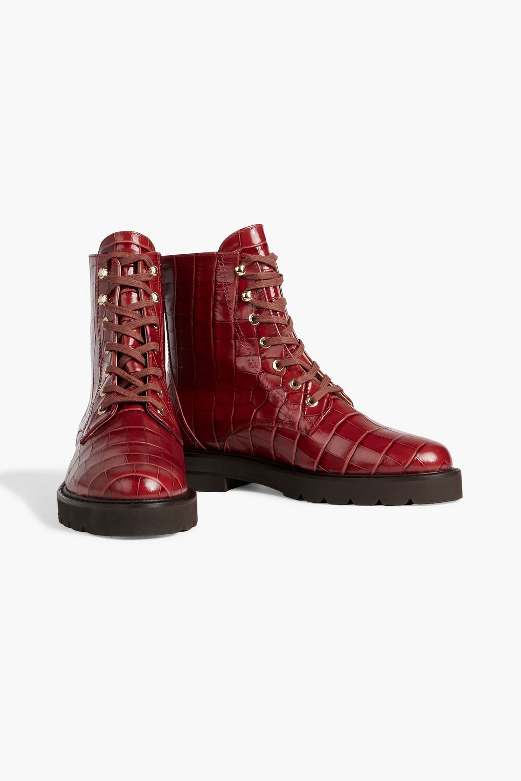 STUART WEITZMAN Mila croc-effect leather combat boots