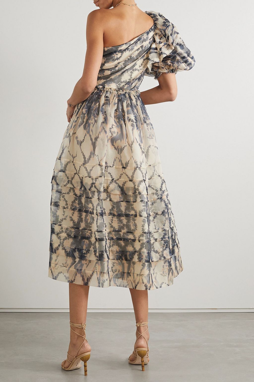 ULLA JOHNSON Artemis one-shoulder ruffled printed silk-chiffon midi dress