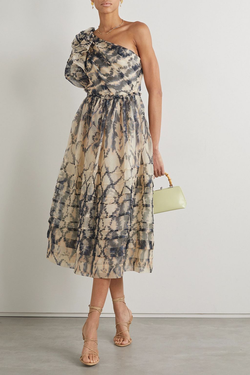 ULLA JOHNSON Artemis one-shoulder ruffled printed silk-chiffon midi dress