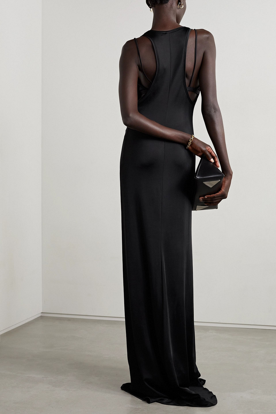 Et Ochs Marcela Layered Cutout Stretch-satin Jersey Gown In Black
